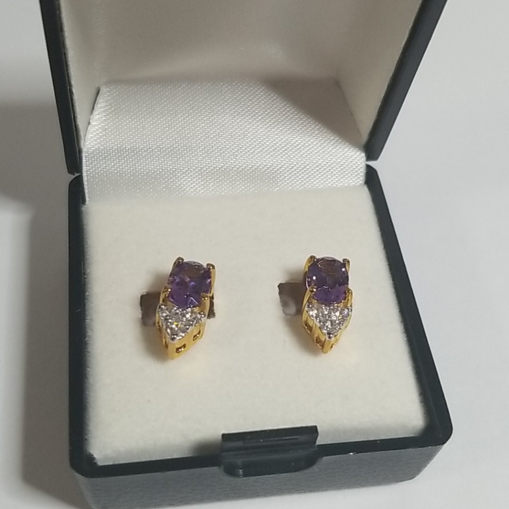 14 kt gold plated amethyst oval clip earrings